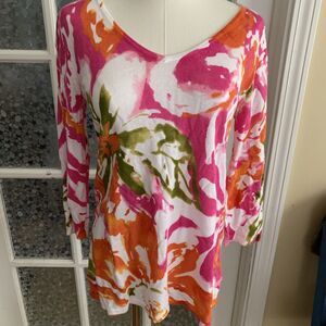 Jones New York Linen Blend Top Sweater XS Vibrant Floral Knit